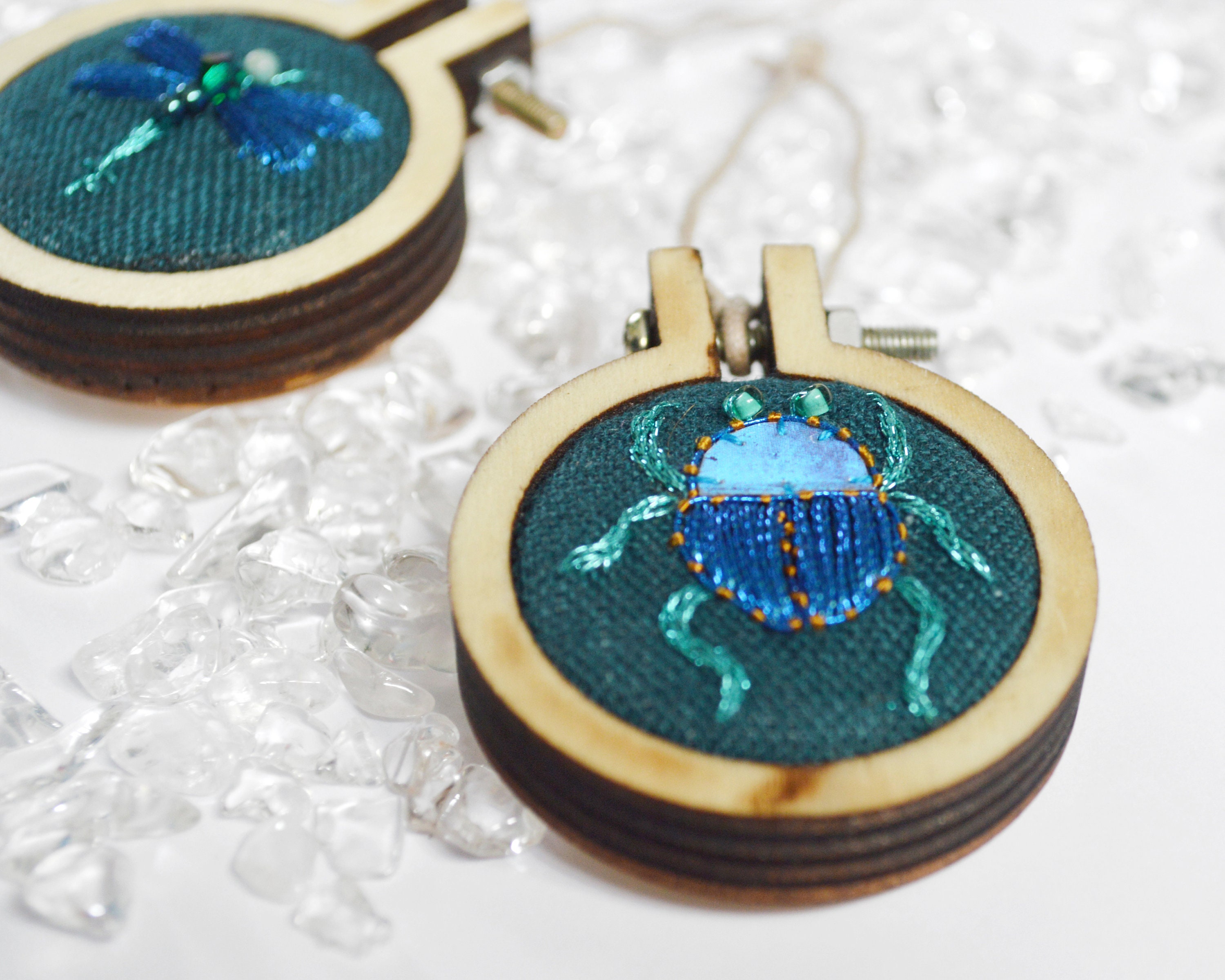 Mini Broderie Insecte/Tambour Suspension Pour Sapin de Noël Artisanal Original