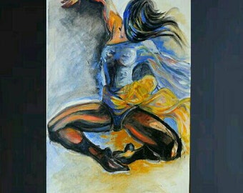 Dancer with the wind ,print of artwork in watercolor and tempera