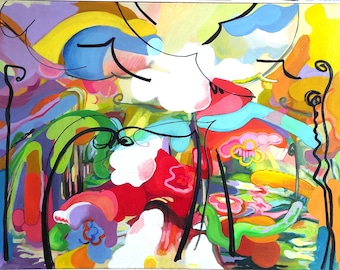 Painting, Artwork on canvas, landscale abstract pictorial landscape "Symphony of Spring".