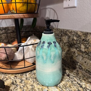 Ceramic Soap Dispenser, Handmade Pottery Soap Pump, Glacier Blue Lotion Dispenser, Kitchen & Bathroom Decor