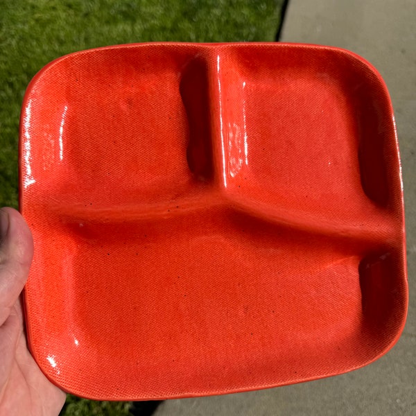 Ceramic Lunch Tray Portion Control Reusable Lunch Tray -Roma Rouge Retro TV Dinner Tray/ Portion Control Plate