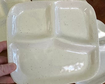 Ceramic Lunch Trays -white with some speckles - Retro TV Dinner Tray/ Portion Control Plate