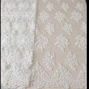 Off white bridal embroidery lace fabric, handmade lace fabric, offwhite beaded fabric, wedding fabric, high quality lace, bridal lace fabric