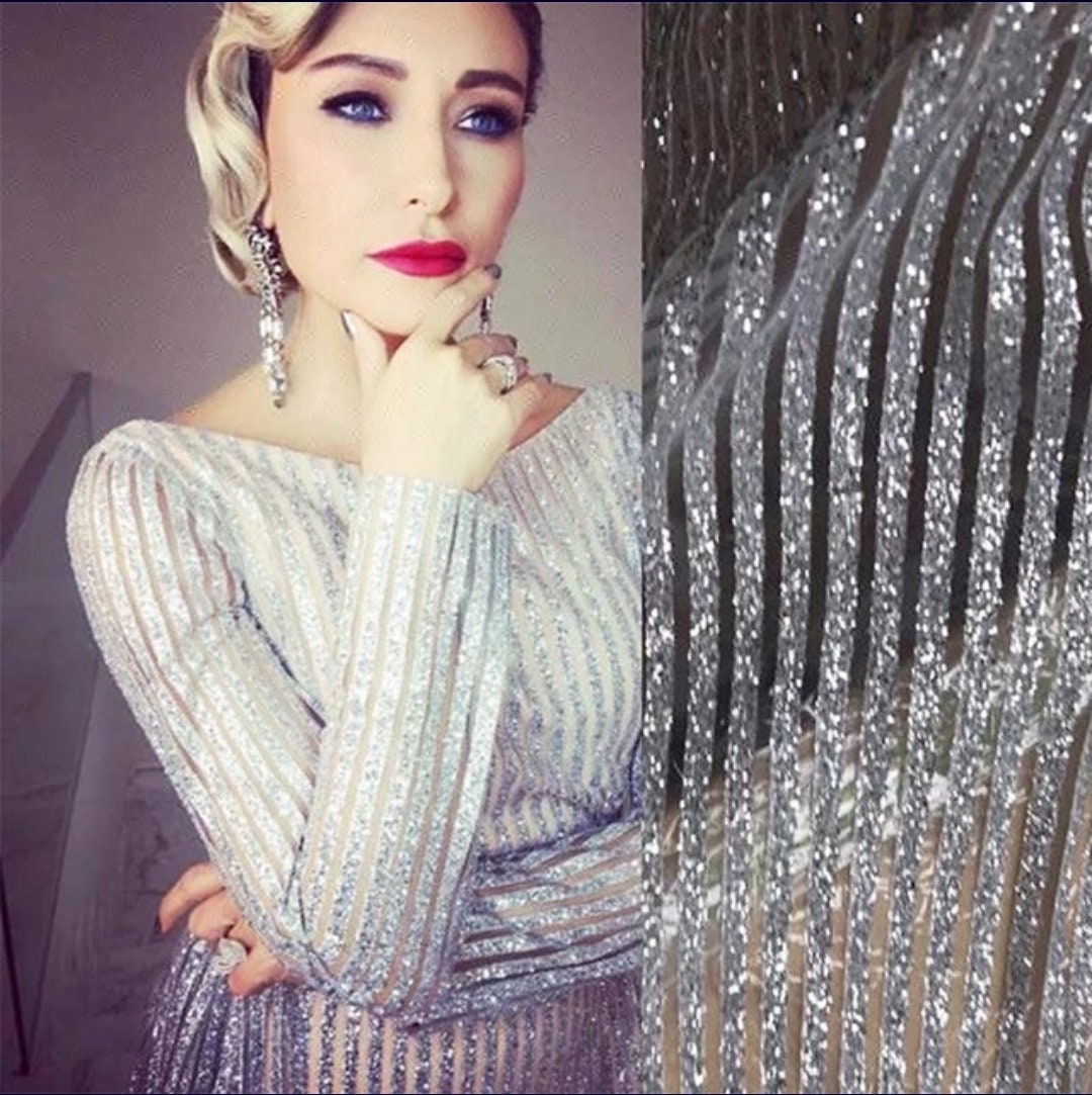 Glitters Stripes Fabric, Glitters Bridal Fabric, Glitter Mesh Fabric