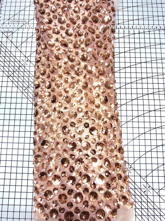 Rose Gold Flowers Metallic Sequins Embellished Fabric Netting Special  Occasion Fabric 