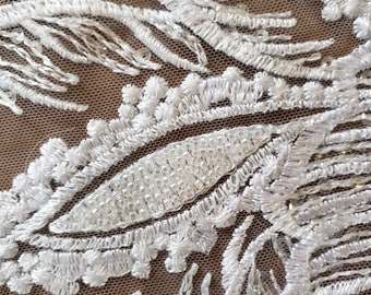 White bridal embroidery lace fabric, handmade lace fabric, pure white beaded fabric, wedding fabric, high quality lace, 3d lace fabric