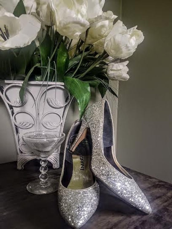 1960s silver glitter cinderella heels size 7