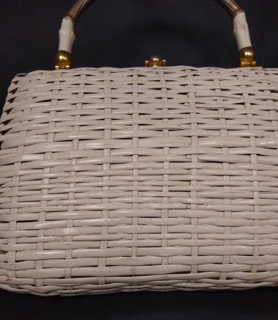 1950s Designer Koret Basket Bag in White Wicker w… - image 10