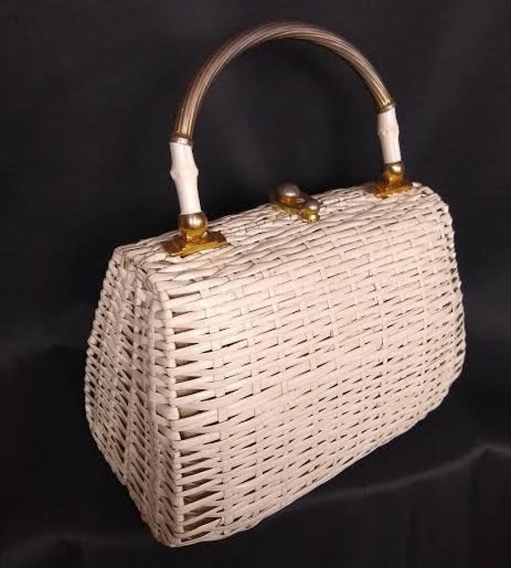 1950s Designer Koret Basket Bag in White Wicker w… - image 2