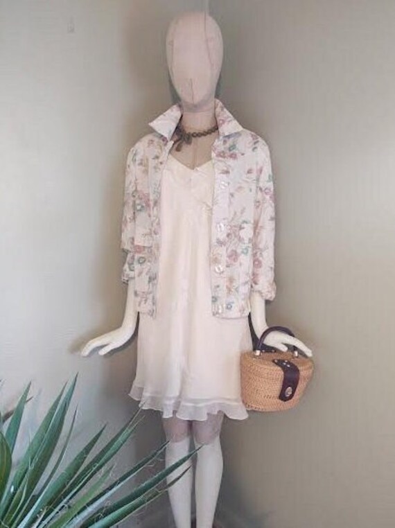 1980s floral print linen jacket with pearl buttons