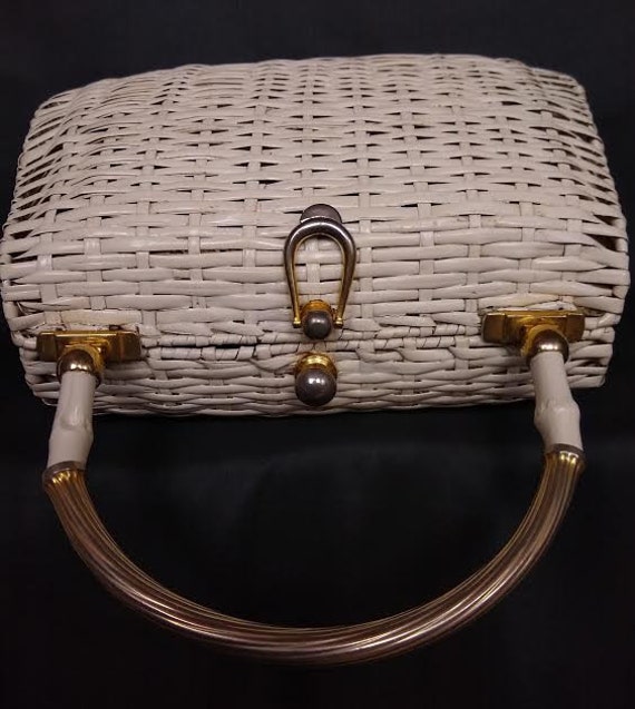 1950s Designer Koret Basket Bag in White Wicker w… - image 6