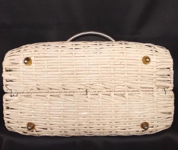 1950s Designer Koret Basket Bag in White Wicker w… - image 9