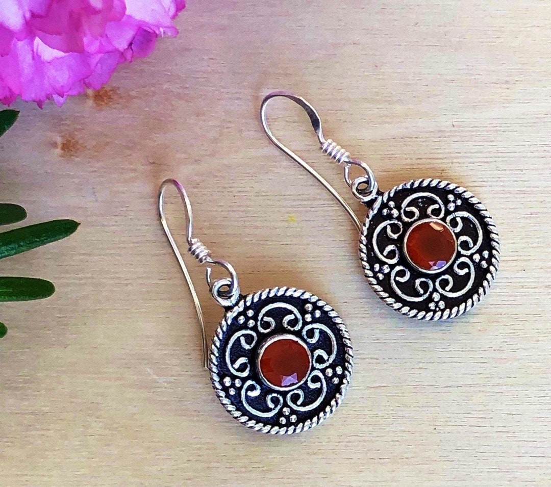 Tibetan Carnelian Silver Dangle Earrings Genuine Carnelian - Etsy