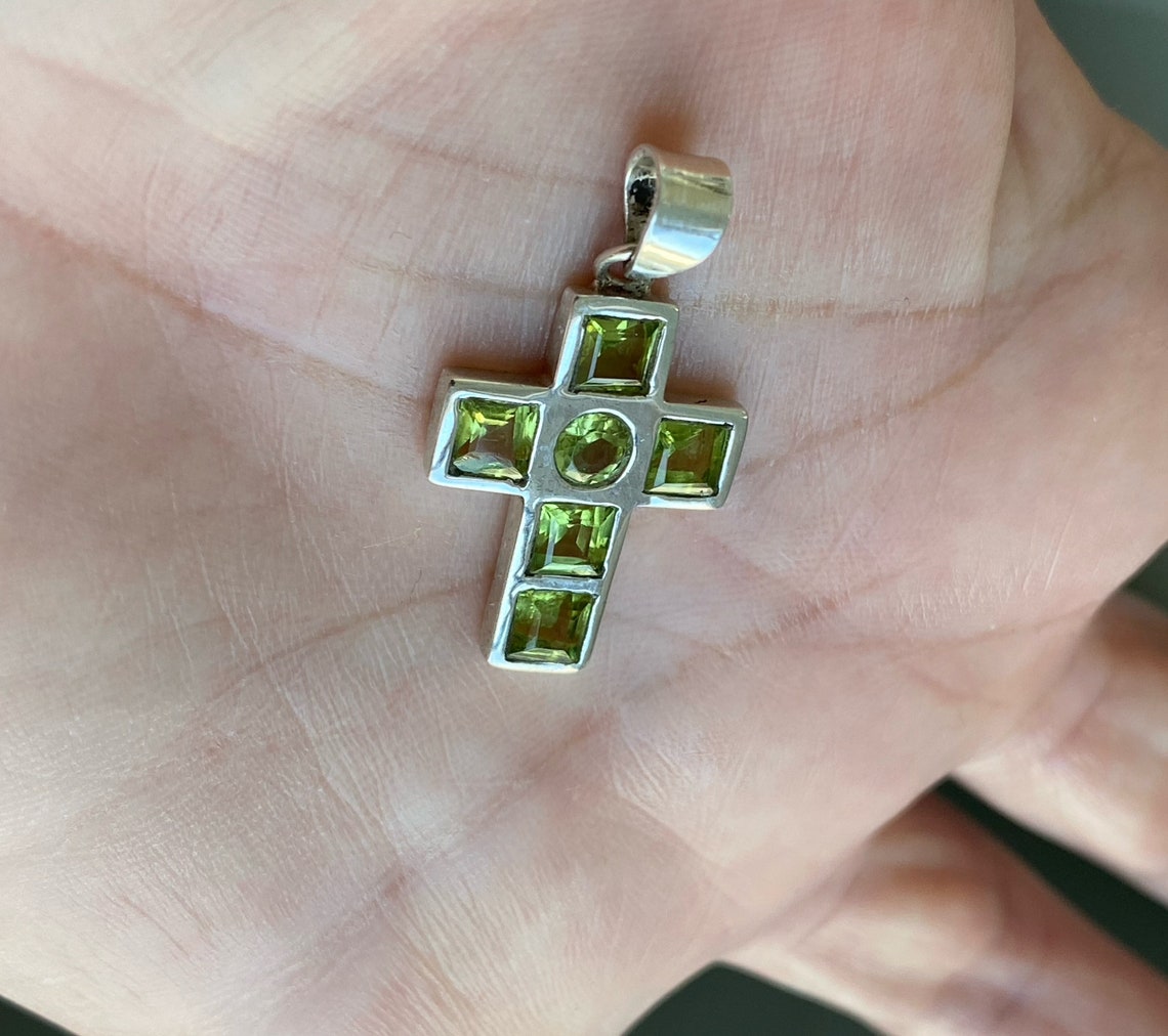 Peridot cross pendant 6 stones cross pendant Green square Etsy