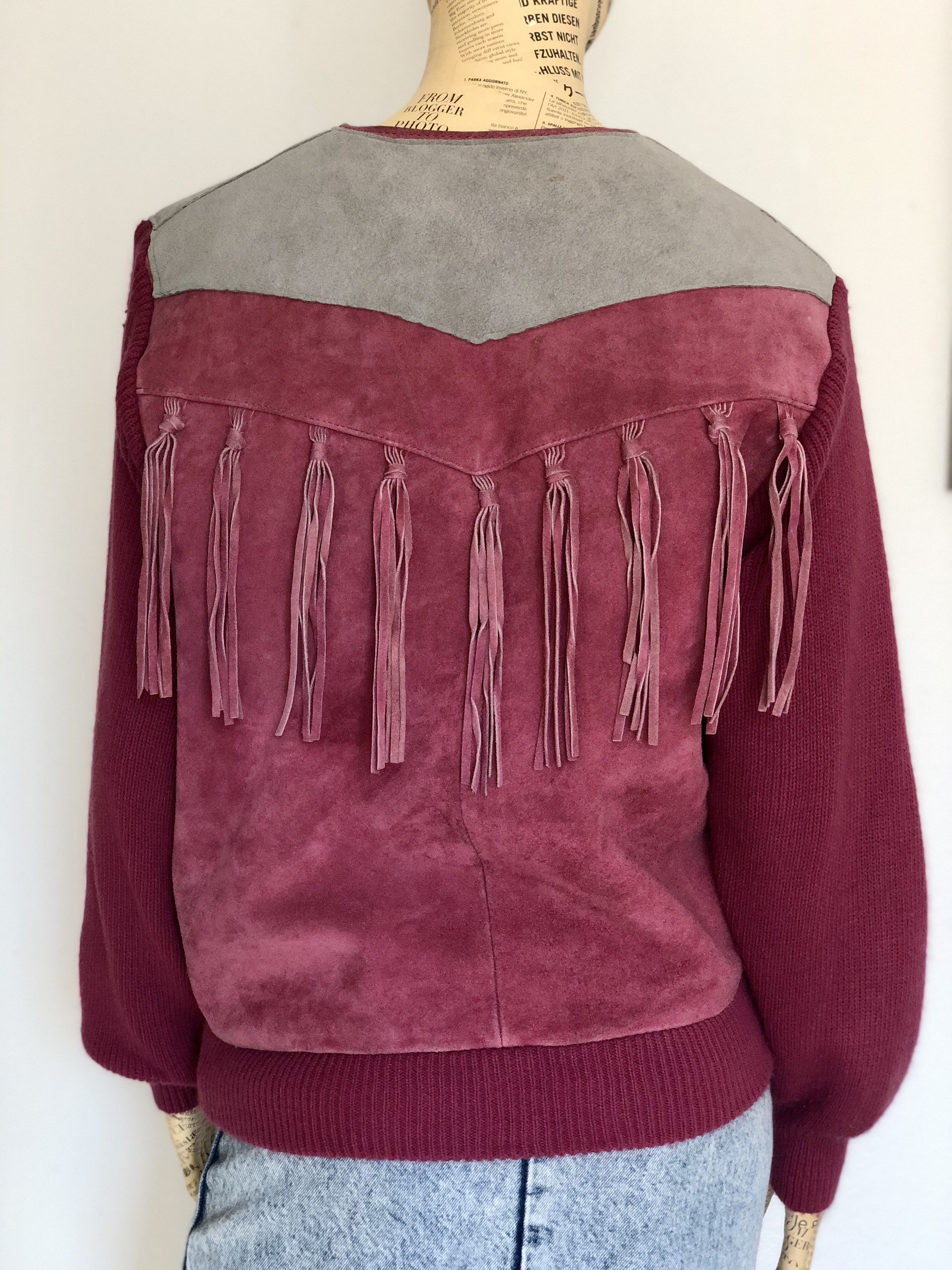 Vintage Pink Leather Suede Tassel Sweater Jacket/ Ladies Etsy Australia
