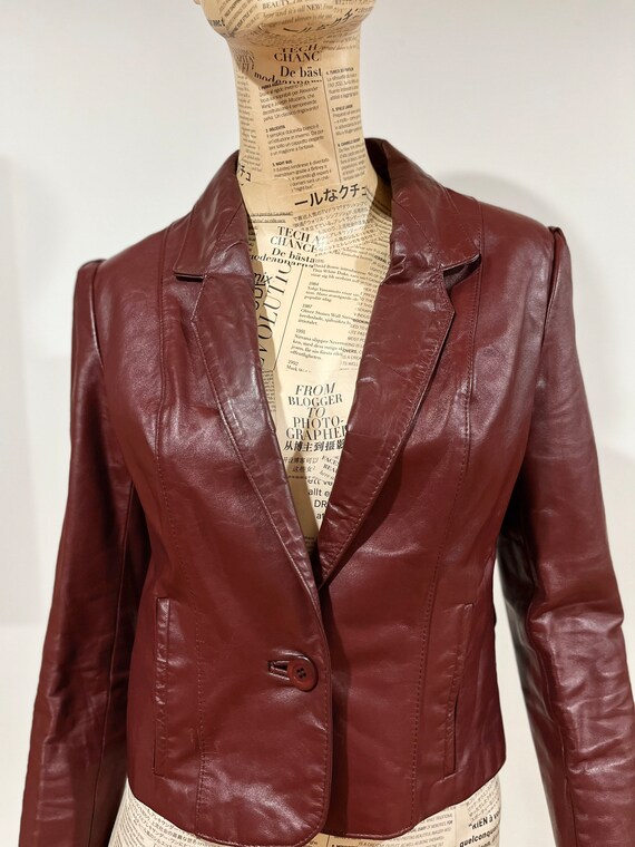 Vintage Burgundy Red Leather Blazer Jacket/ Foxmoo