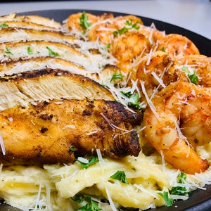 Cajun Chicken & Shrimp Fettucine Alfredo Recipe, downloadable PDF