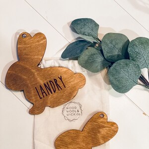 Easter Basket Tag // Custom Bunny Basket Name Tag, Wood Engraved Name, Laser Cut Tag