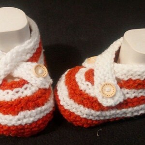 Baby shoes knitted brown-white striped, handmade, sole length 11 cm, new - knitted / crocheted