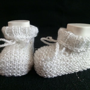 Baby shoes knitted white, handmade, sole length 8 cm, new - knitted / crocheted