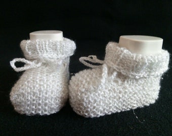 Baby shoes knitted white, handmade, sole length 8 cm, new - knitted / crocheted