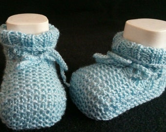 Baby shoes knitted blue, handmade, sole length 8 cm, new - knitted / crocheted