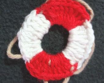 Crocheted life ring - red and white - application, patch, decoration, handmade