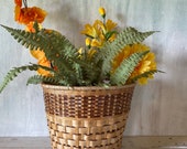 Wicker Woven Planter Basket Cachepots with Plastic Lining Vintage Rattan
