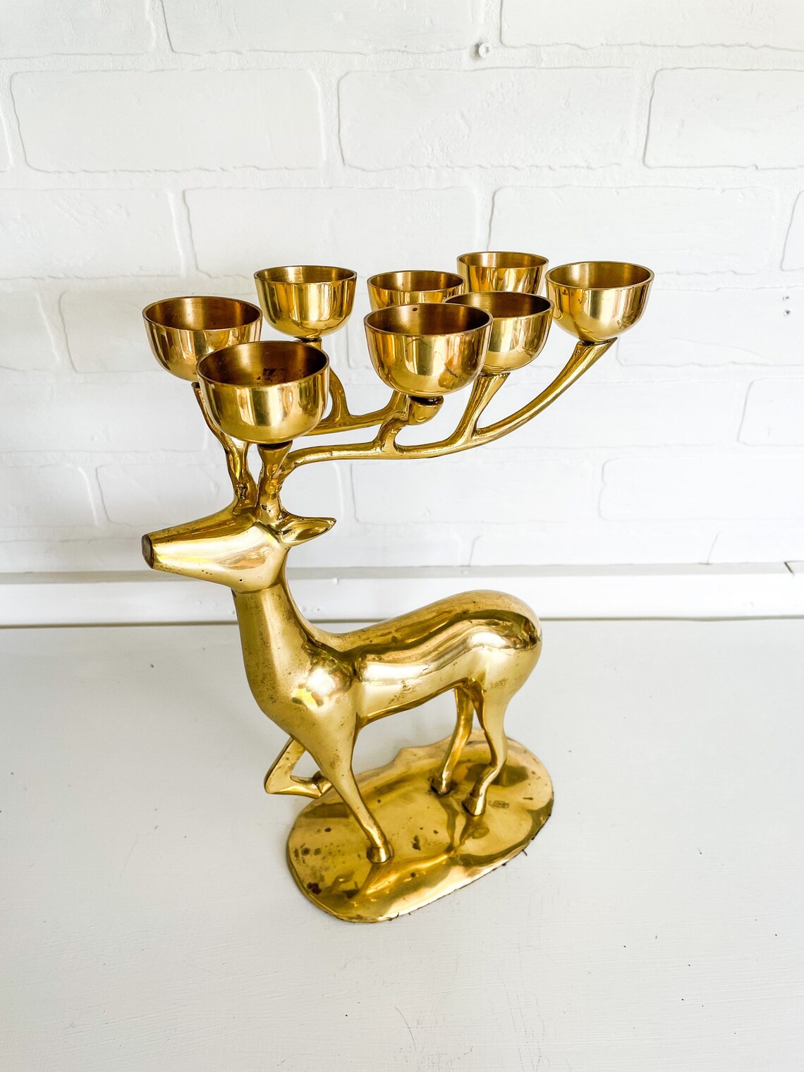 LARGE Brass Stag Reindeer Antler Candle Holder for Eight Tea Etsy
