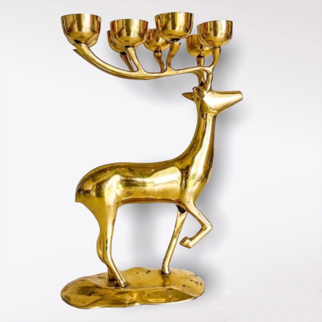 LARGE Brass Stag Reindeer Antler Candle Holder for Eight Tea Etsy