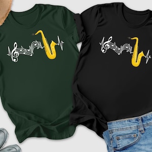 Saxophone Shirt, Sax Musician Shirt, Saxophone Heartbeat Shirt, Saxophone Player Gift, Juzz Musician Shirt, Sax Player Shirt, Jazz Lover Tee