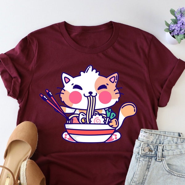 Cat Ramen Shirt, Japanese Noodle Shirt, Cat Lover Shirt, Ramen Bowl Tshirt, Japan Anime Shirt, Ramen Lover Shirt, Ramen Noodles Tshirt, Girl