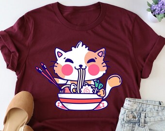 Cat Ramen Shirt, Japanese Noodle Shirt, Cat Lover Shirt, Ramen Bowl Tshirt, Japan Anime Shirt, Ramen Lover Shirt, Ramen Noodles Tshirt, Girl