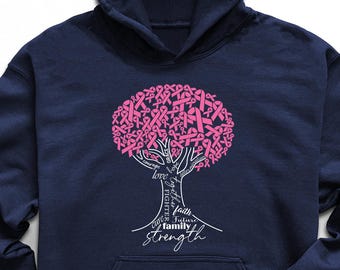 Pink Ribbon Tree Breast Cancer Hoodie, Breast Cancer Awareness Hoodie, Pink Breast Cancer Hoodie, Breast Frighter Gift,Breast Cancer Support