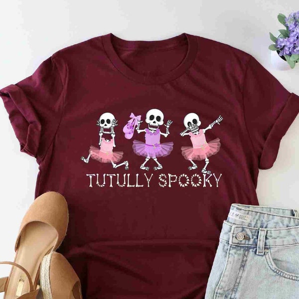 Tutully Spooky Halloween Shirt, Dancing Skeleton Tshirt, Spooky Season Shirt, Ballerina Halloween Shirt, Halloween Girl Shirt, Dancer Tshirt