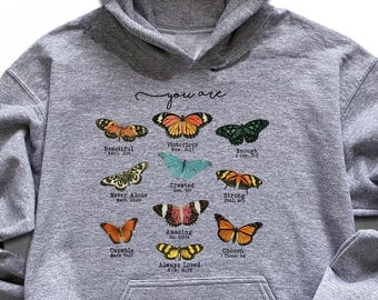 Butterfly Bible Verse Hoodie, Empowered Women Hoodie, Funny Positive Sayings Hoodie, You Are Beautiful Hoodie, Religious Hoodie, Prayer Gift