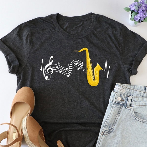 Saxophone Shirt, Sax Musician Shirt, Saxophone Heartbeat Shirt, Saxophone Player Gift, Juzz Musician Shirt, Sax Player Shirt, Jazz Lover Tee