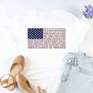 American Flag Shirt, Unites States Shirt, 4th Of July Shirt, American Flag With States Shirt, Patriotic Shirt, Red White And Blue Shirt, Mom