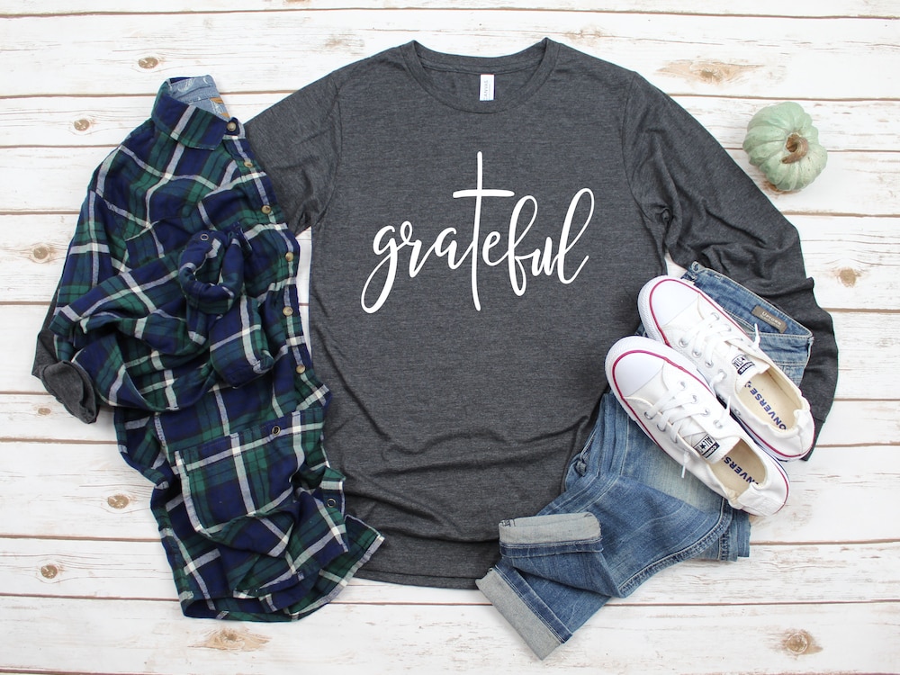 Grateful Long Sleeve Shirt, Grateful Shirts, Church Shirts, Religious Shirts, Jesus Shirt Faith Shirt, Womens Shirt, Christian Shirts Urbanchicdecor