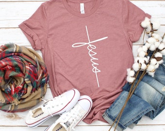Jesus T-shirt, Jesus, Christian Shirt, Jesus Shirt, Vertical Cross, Cross, Jesus Cross, Religious Shirt, Church, Disciple, Love,Grace, Faith