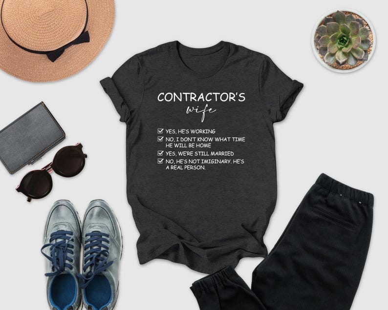 a casual outfit consisting of a black t-shirt with a humorous text, a pair of sunglasses, a hat, a wallet, a pair of shoes, and a potted succulent plant.