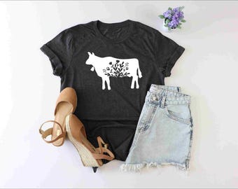 Floral Cow Shirt, Cow shirt, Cow lover shirt, Cow tee, animal lover shirt, country girl shirt, Cow gifts, Cute Cow Shirt, Cow lover tee