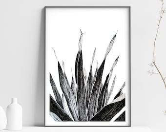 Printable Palm Leaves Plant Art Print in black and white for plant lovers and botanical wall art