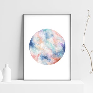 Moon Print, Printable Wall Art, Celestial Watercolor, Moon Poster, Witchy Print, Celestial Decor, Downloadable Art