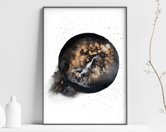 Celestial Print, Printable artwork of Shooting Star in Black and Gold Watercolor for a celestial witchy Wall Art to print at home