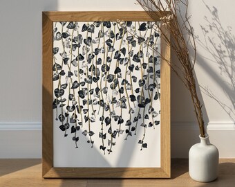 Printable Botanical Wall Art, String of Hearts Plant Print, black gold decor, Botanical Illustration, Plant Lovers Gift, Instant download