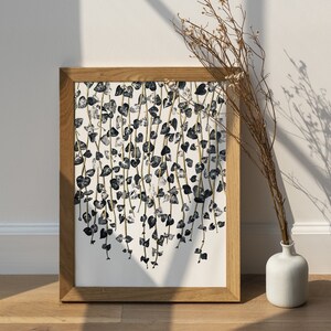 Printable Botanical Wall Art, String of Hearts Plant Print, black gold decor, Botanical Illustration, Plant Lovers Gift, Instant download
