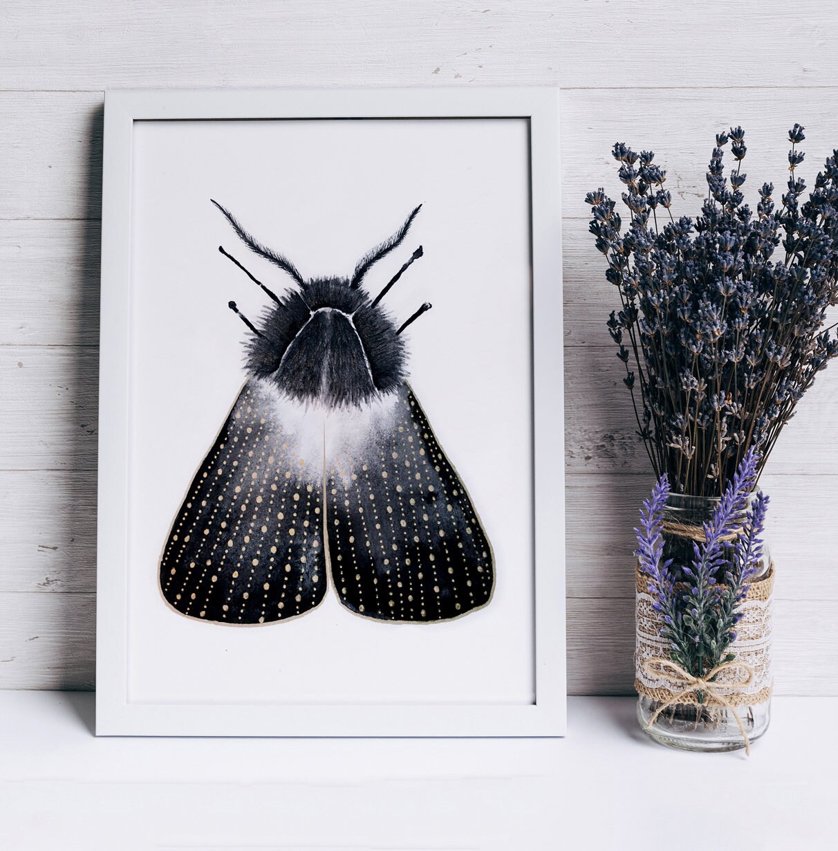Printable Magical Moth Art Print in Black and Gold for Nature | Etsy