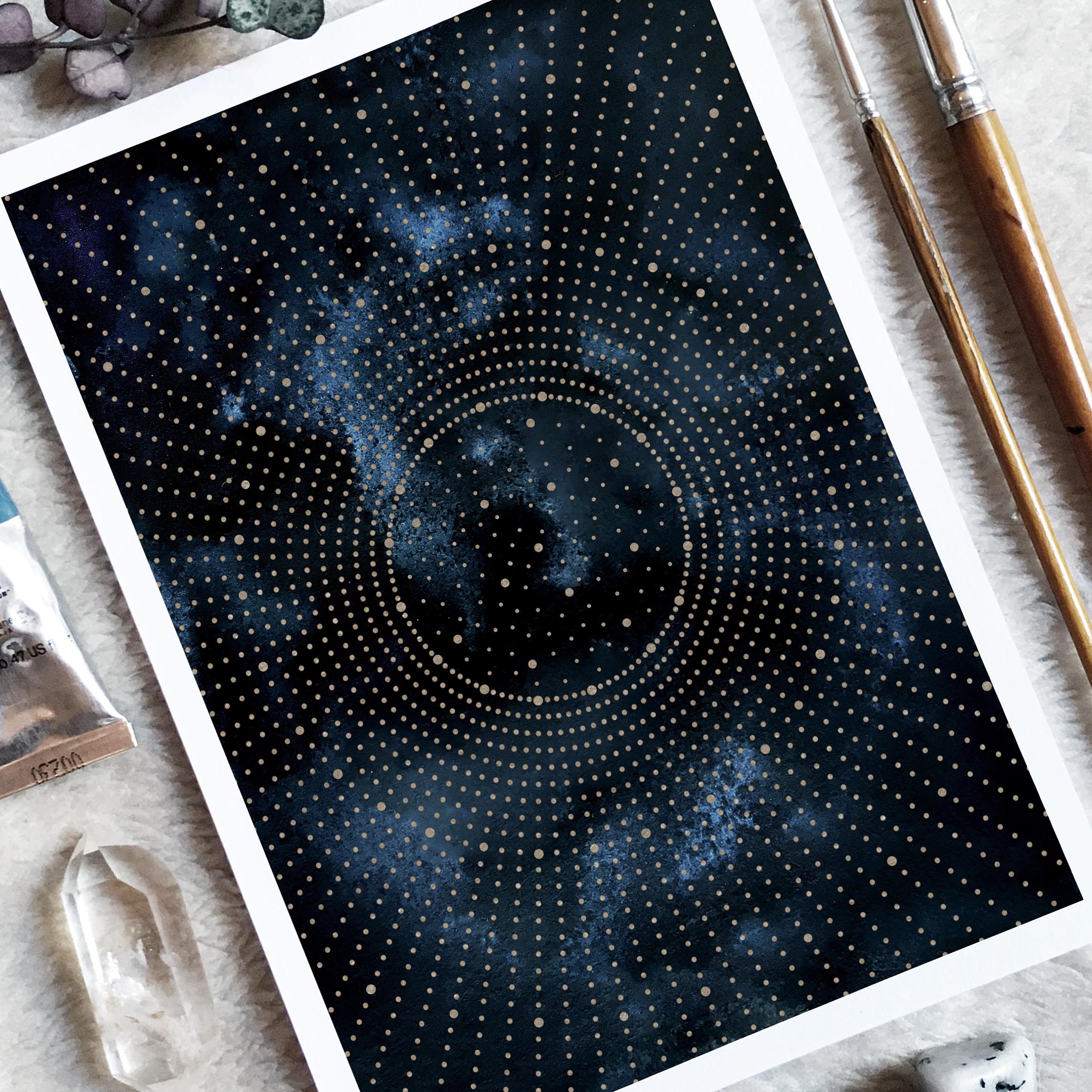 Printable Celestial Art Print of Galaxy and Stars in Indigo Blue and ...