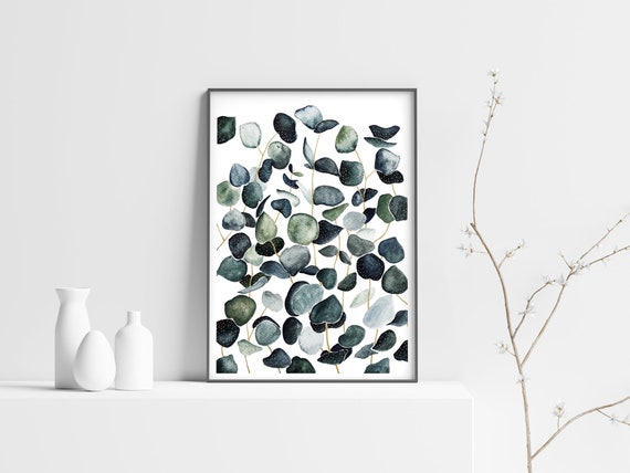 Plant Print, Botanical PRINTABLE Wall Art, Eucalyptus Print, Plant Illustration, green gold, Witchy Decor, Downloadable art